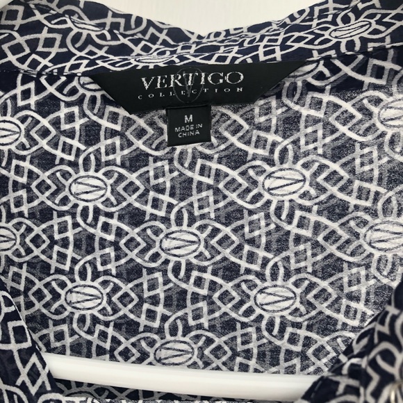 Navy Blue Sheer Button Down Blouse - Womens flowing blue work top - Picture 2 of 5